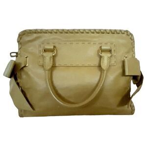 Talbots 100% Leather Bow and Lacing Detail Satchel Handbag Mustard Dual Handle